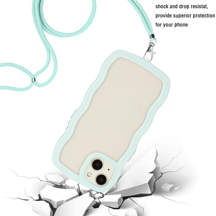 For iPhone 14 Plus  Lanyard Candy Color Wave TPU Clear PC Phone Case