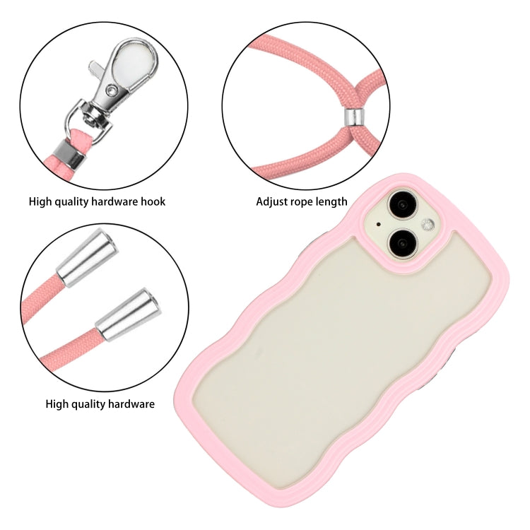 For iPhone 14 Plus  Lanyard Candy Color Wave TPU Clear PC Phone Case