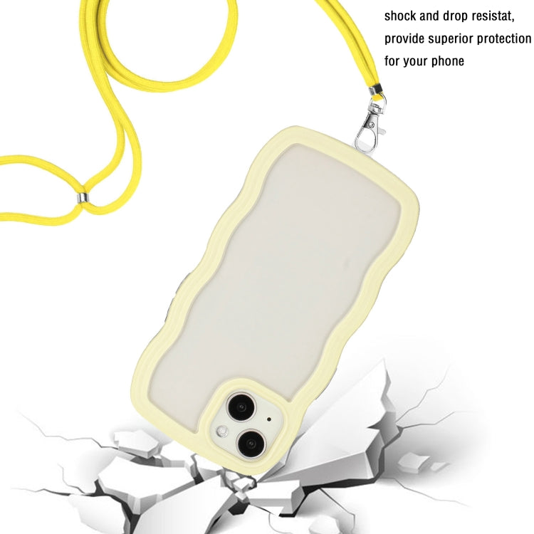 For iPhone 14 Plus  Lanyard Candy Color Wave TPU Clear PC Phone Case