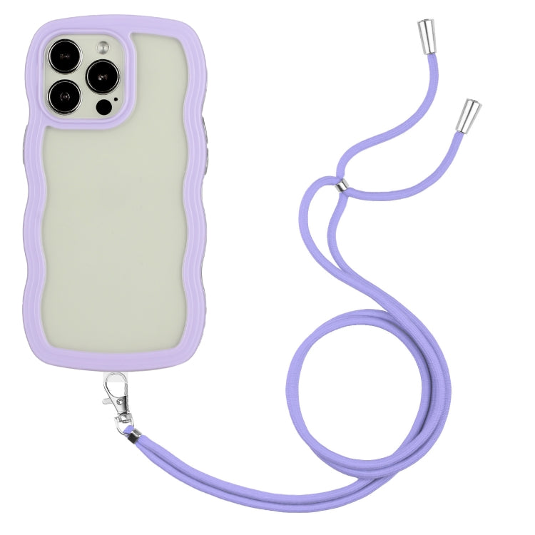 For iPhone 14 Pro Max Lanyard Candy Color Wave TPU Clear PC Phone Case