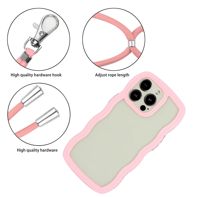 For iPhone 14 Pro Max Lanyard Candy Color Wave TPU Clear PC Phone Case
