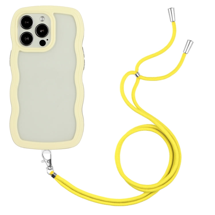 For iPhone 14 Pro Max Lanyard Candy Color Wave TPU Clear PC Phone Case