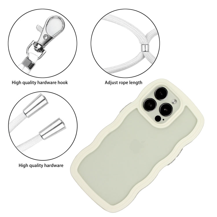 For iPhone 15 Pro Max Lanyard Candy Color Wave TPU Clear PC Phone Case