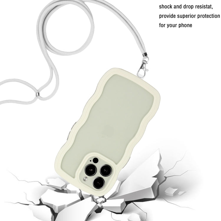 For iPhone 15 Pro Max Lanyard Candy Color Wave TPU Clear PC Phone Case