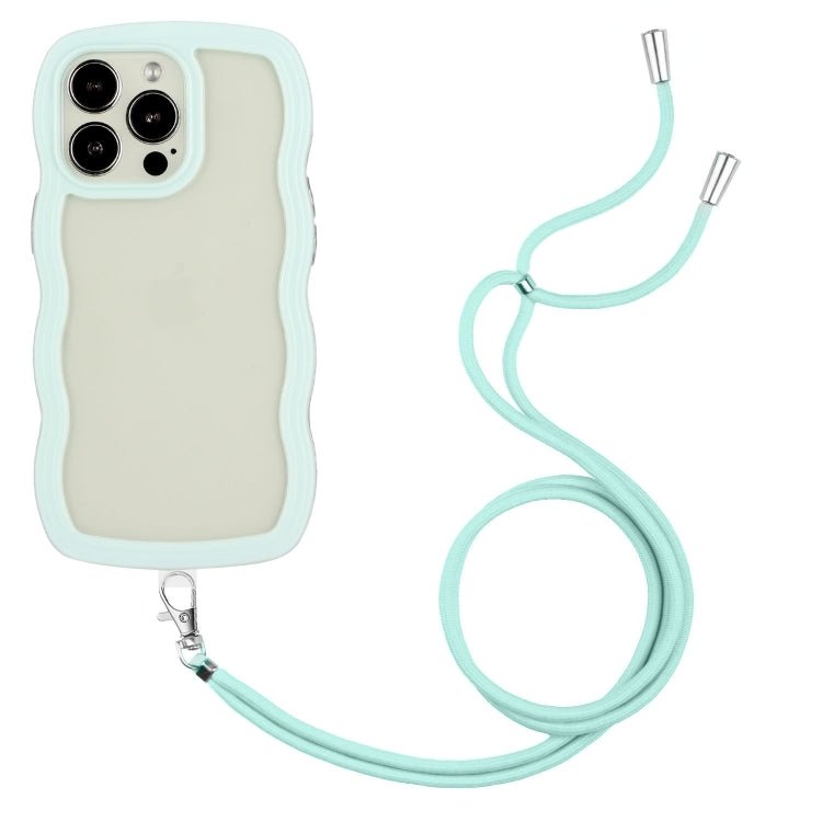 For iPhone 15 Pro Max Lanyard Candy Color Wave TPU Clear PC Phone Case