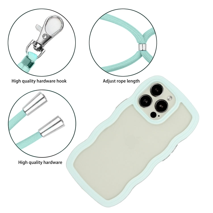 For iPhone 15 Pro Max Lanyard Candy Color Wave TPU Clear PC Phone Case