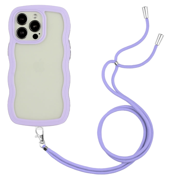 For iPhone 15 Pro Max Lanyard Candy Color Wave TPU Clear PC Phone Case