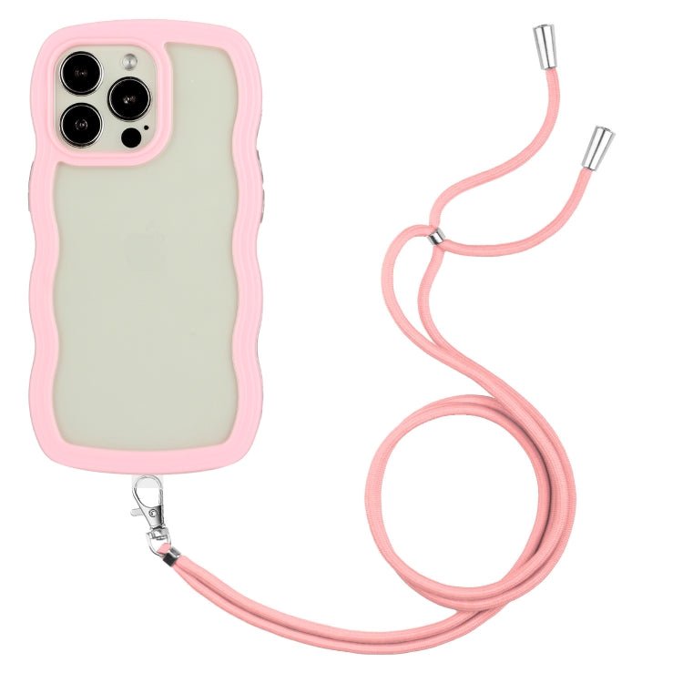 For iPhone 15 Pro Max Lanyard Candy Color Wave TPU Clear PC Phone Case