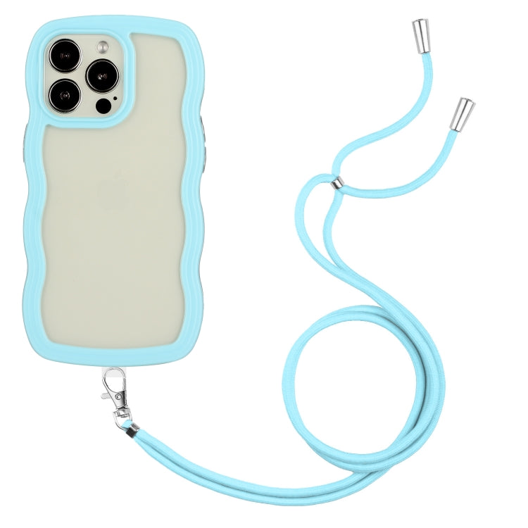 For iPhone 15 Pro Lanyard Candy Color Wave TPU Clear PC Phone Case