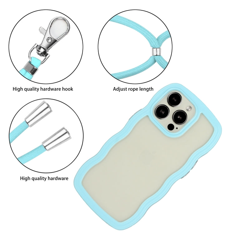 For iPhone 15 Pro Lanyard Candy Color Wave TPU Clear PC Phone Case