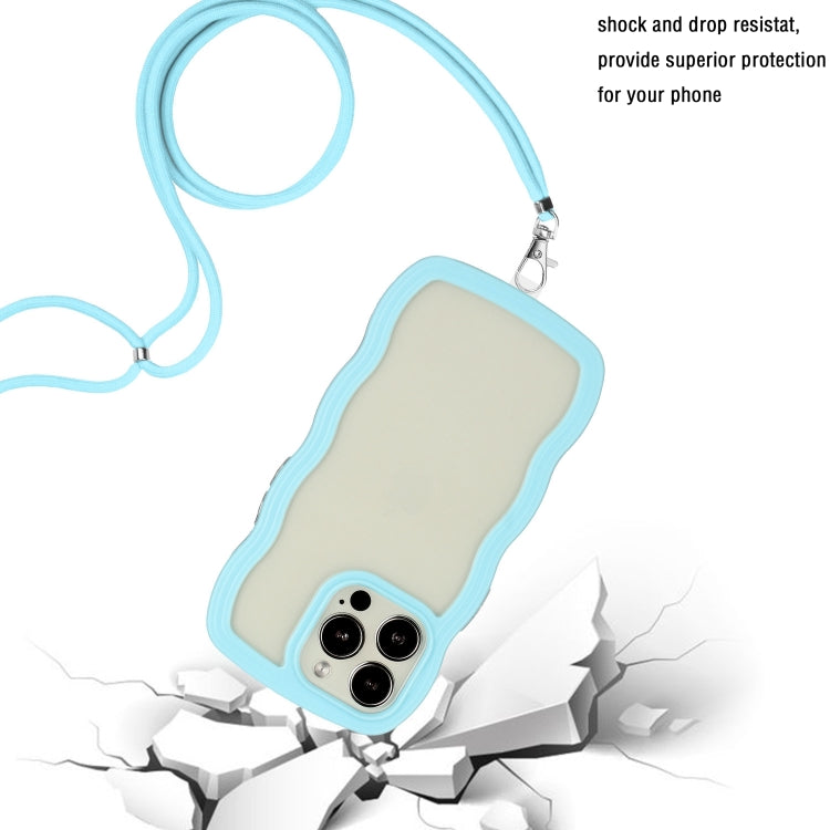 For iPhone 15 Pro Lanyard Candy Color Wave TPU Clear PC Phone Case