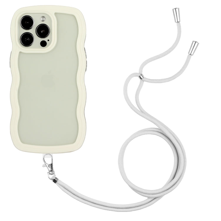 For iPhone 15 Pro Lanyard Candy Color Wave TPU Clear PC Phone Case