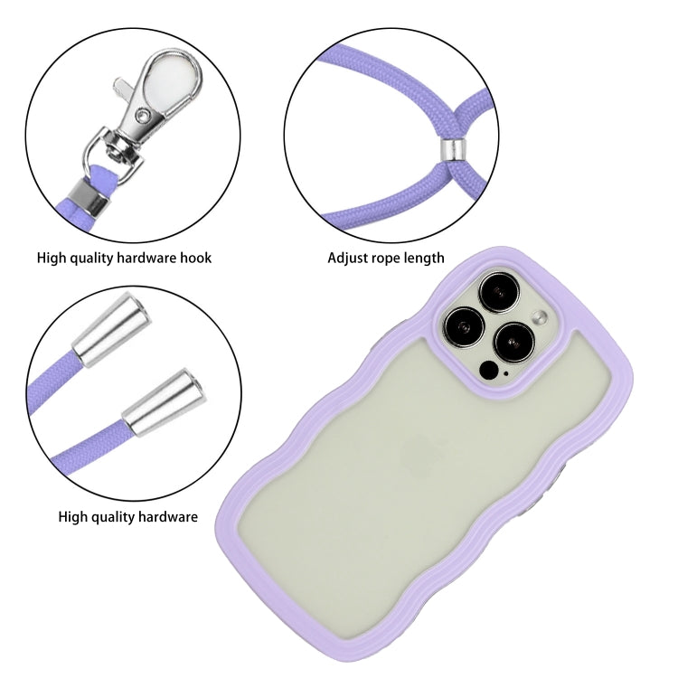 For iPhone 15 Pro Lanyard Candy Color Wave TPU Clear PC Phone Case