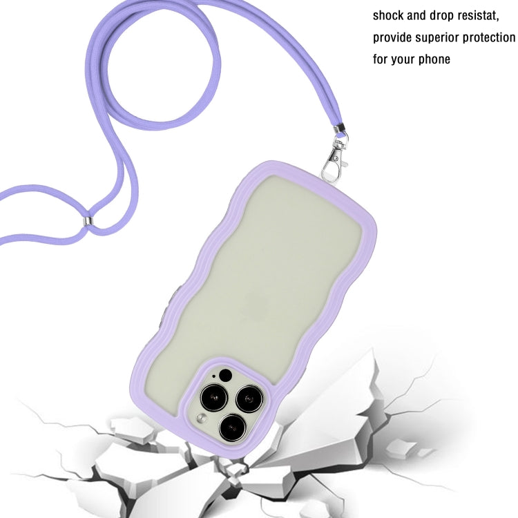 For iPhone 15 Pro Lanyard Candy Color Wave TPU Clear PC Phone Case