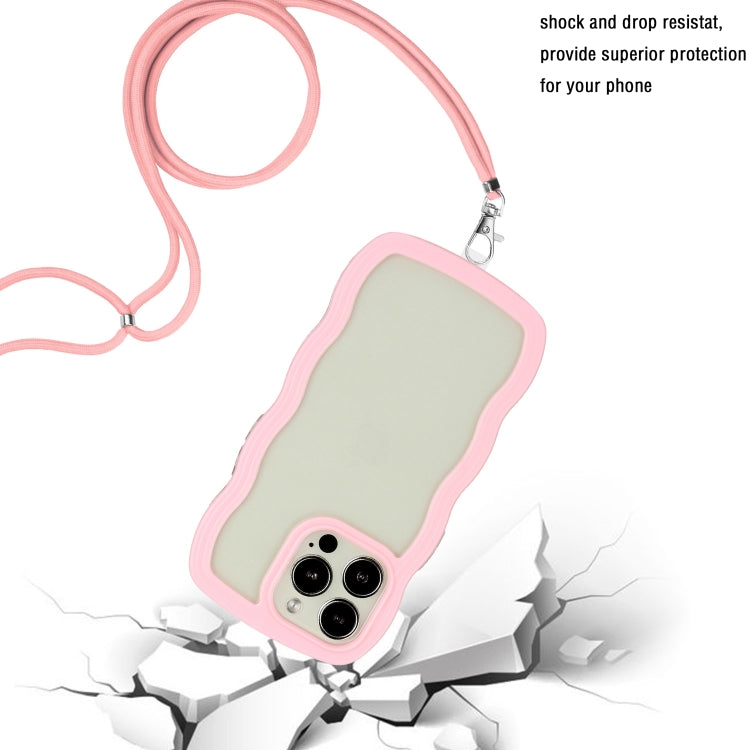 For iPhone 15 Pro Lanyard Candy Color Wave TPU Clear PC Phone Case
