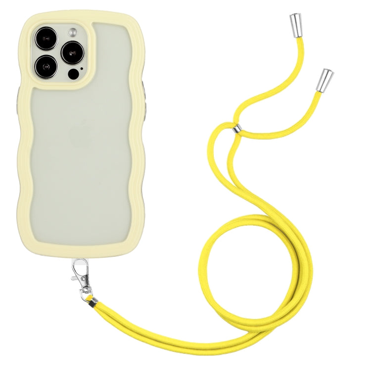 For iPhone 15 Pro Lanyard Candy Color Wave TPU Clear PC Phone Case