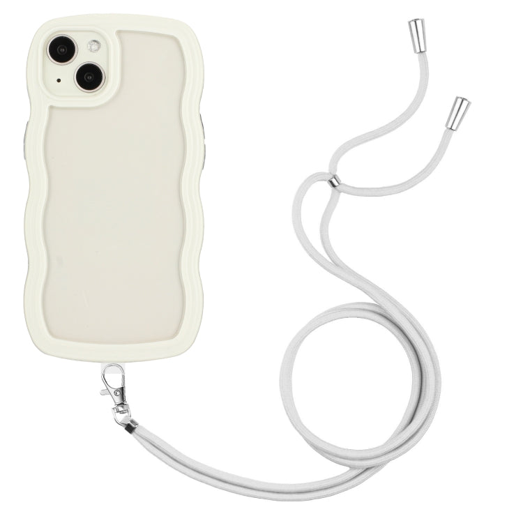For iPhone 15 Plus Lanyard Candy Color Wave TPU Clear PC Phone Case