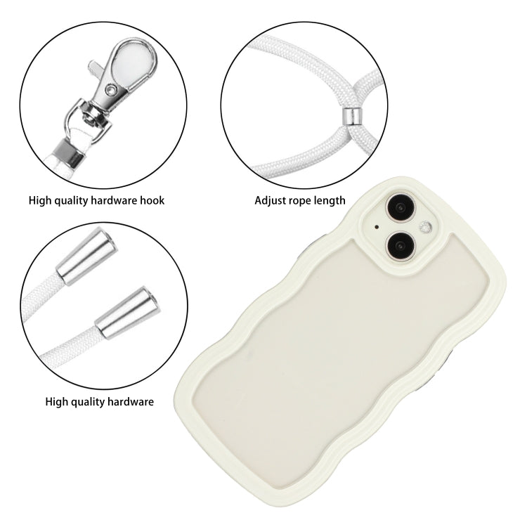 For iPhone 15 Plus Lanyard Candy Color Wave TPU Clear PC Phone Case