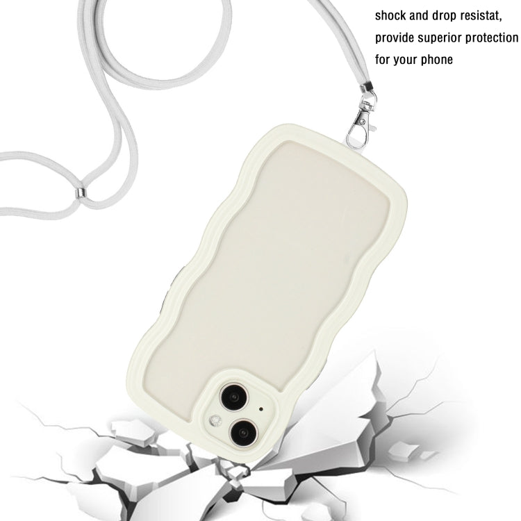 For iPhone 15 Plus Lanyard Candy Color Wave TPU Clear PC Phone Case