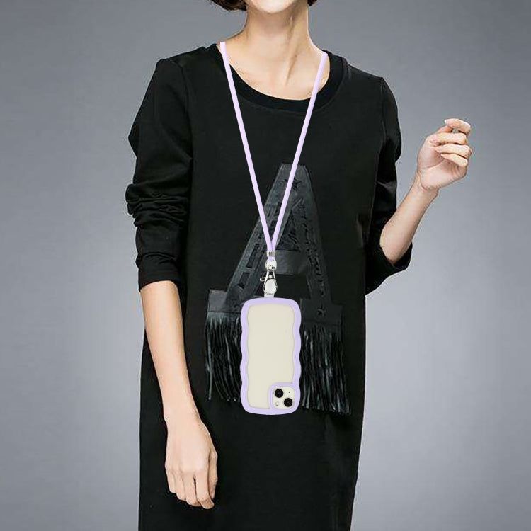 For iPhone 15 Plus Lanyard Candy Color Wave TPU Clear PC Phone Case