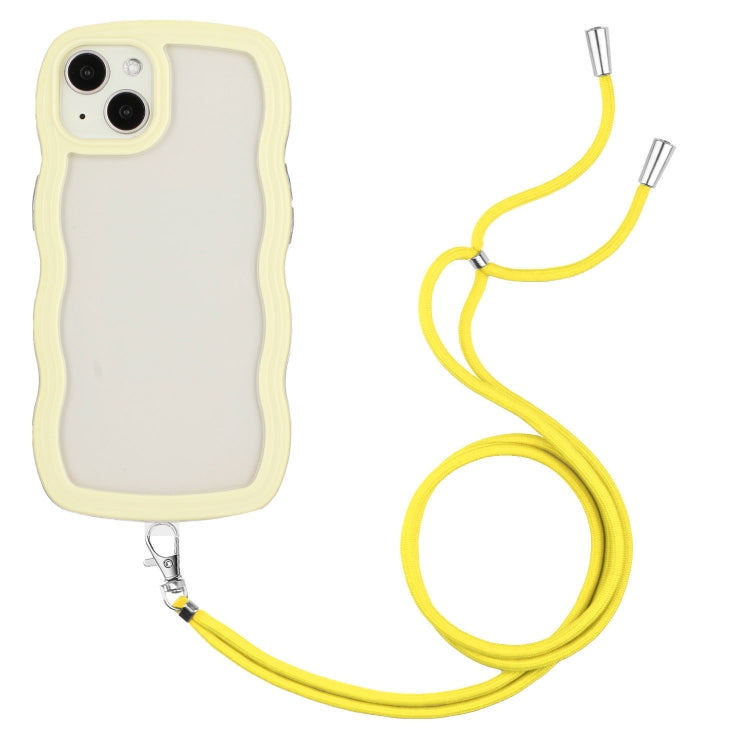 For iPhone 15 Plus Lanyard Candy Color Wave TPU Clear PC Phone Case