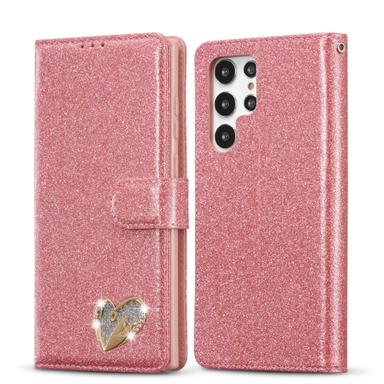 For Samsung Galaxy S22+ 5G Glitter Powder Love Leather Phone Case