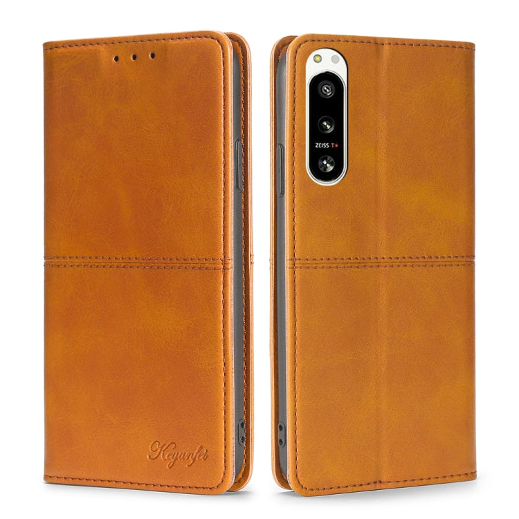 For Sony Xperia 5 IV Cow Texture Magnetic Horizontal Flip Leather Phone Case