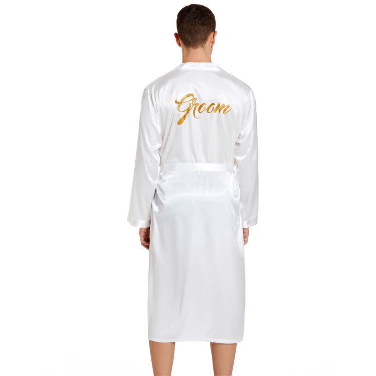 Men Groom Gold Lettering Home Long Nightgown, Size:
