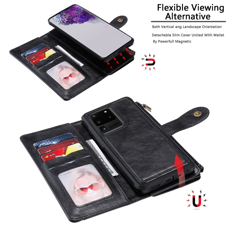 For Galaxy S20 Ultra Multifunctional Retro Detachable Magnetic Horizontal Flip Leather Case with Card Slots & Holder & Wallet & Photo Frame