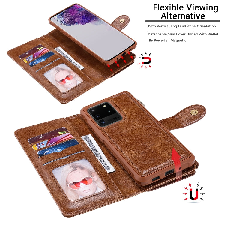 For Galaxy S20 Ultra Multifunctional Retro Detachable Magnetic Horizontal Flip Leather Case with Card Slots & Holder & Wallet & Photo Frame
