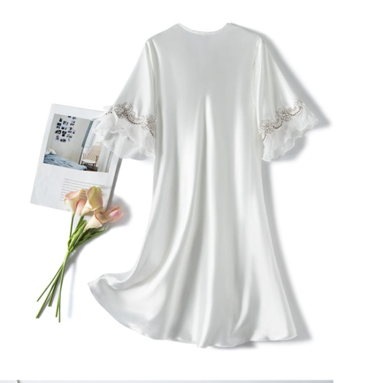 Scalloped Edge V-Neck Mid Sleeve Loose Women Nightdress, Size: