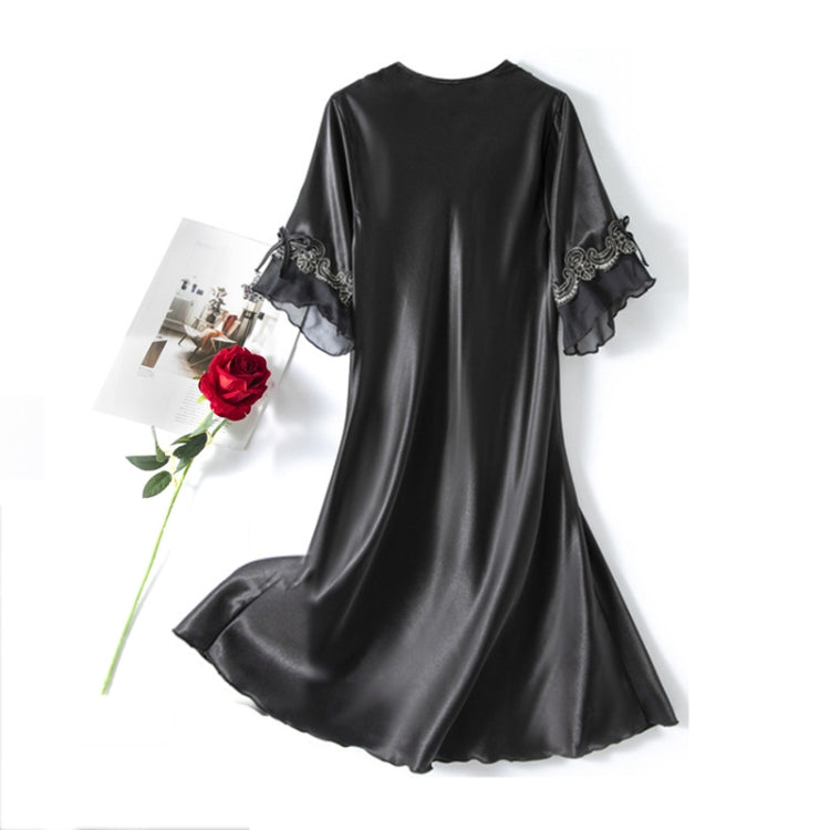 Scalloped Edge V-Neck Mid Sleeve Loose Women Nightdress, Size: