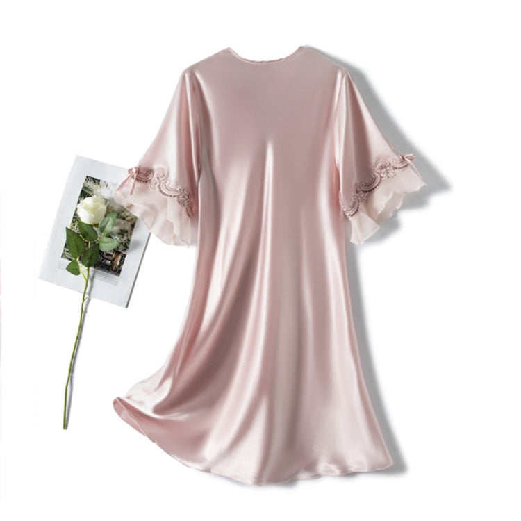 Scalloped Edge V-Neck Mid Sleeve Loose Women Nightdress, Size: