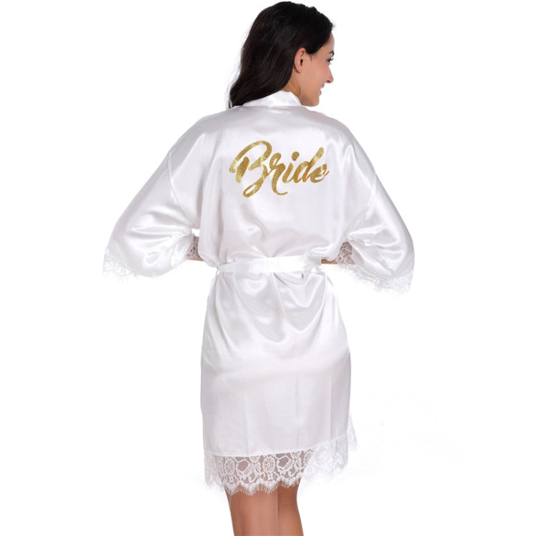 Women Bride Gold Lettering Lace Edge Nightgown, Size: