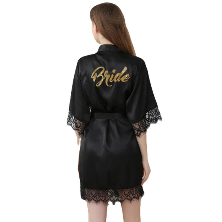 Women Bride Gold Lettering Lace Edge Nightgown, Size: