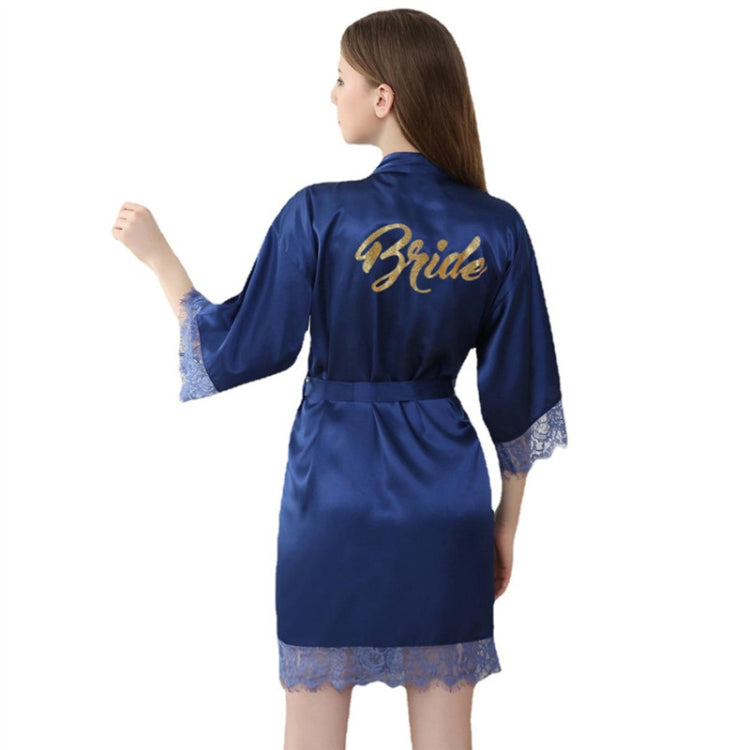 Women Bride Gold Lettering Lace Edge Nightgown, Size: