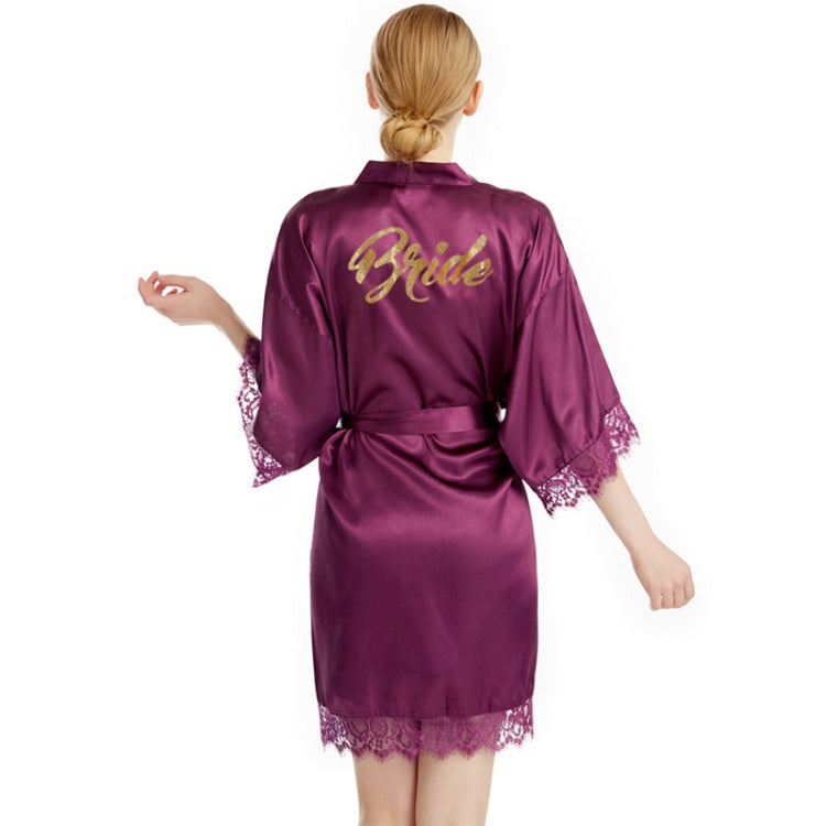 Women Bride Gold Lettering Lace Edge Nightgown, Size: