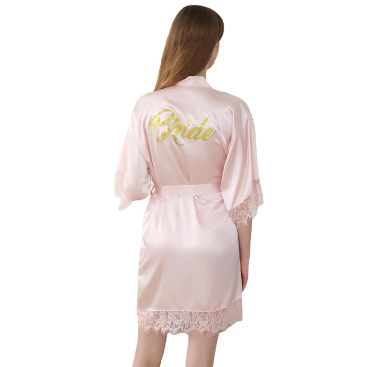 Women Bride Gold Lettering Lace Edge Nightgown, Size: