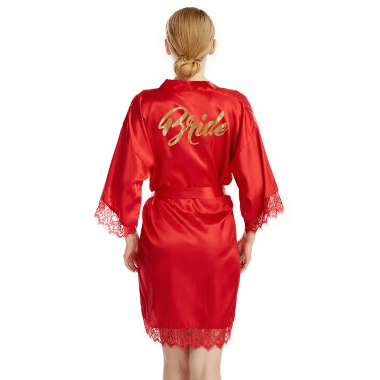 Women Bride Gold Lettering Lace Edge Nightgown, Size: