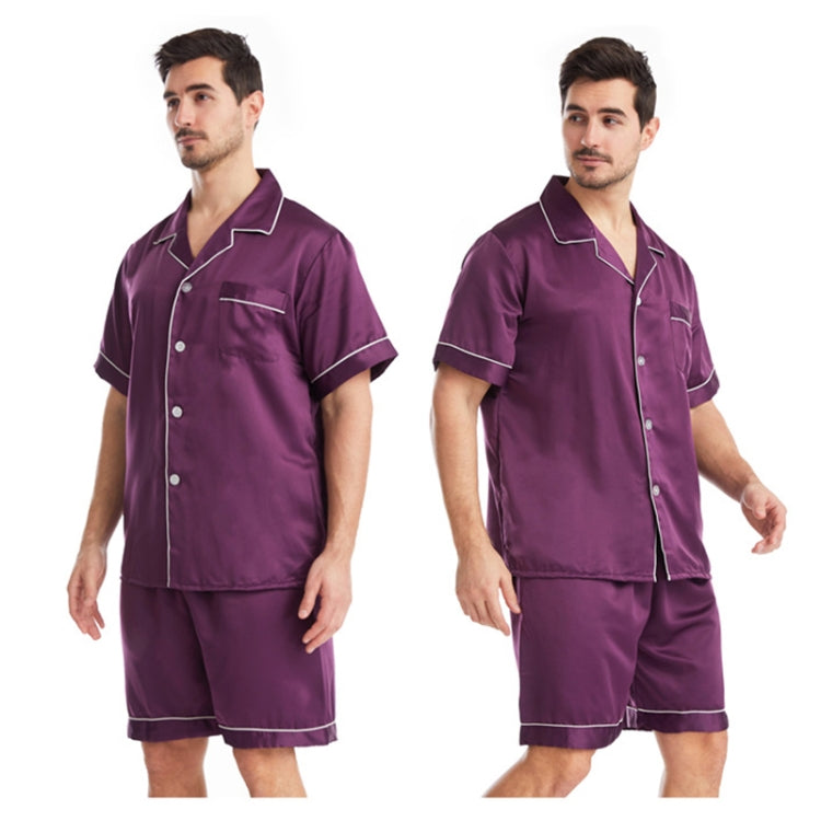 Summer Men Lapel Solid Color Short Pajamas Set, Size: