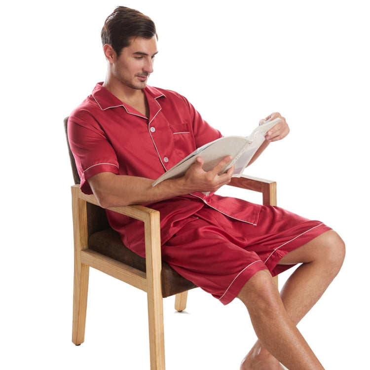 Summer Men Lapel Solid Color Short Pajamas Set, Size: