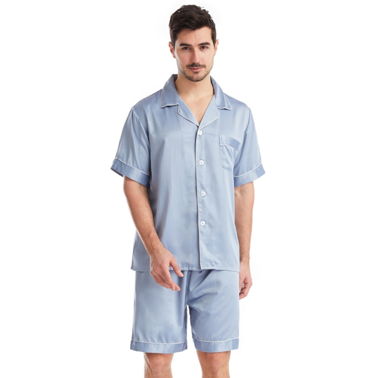 Summer Men Lapel Solid Color Short Pajamas Set, Size: