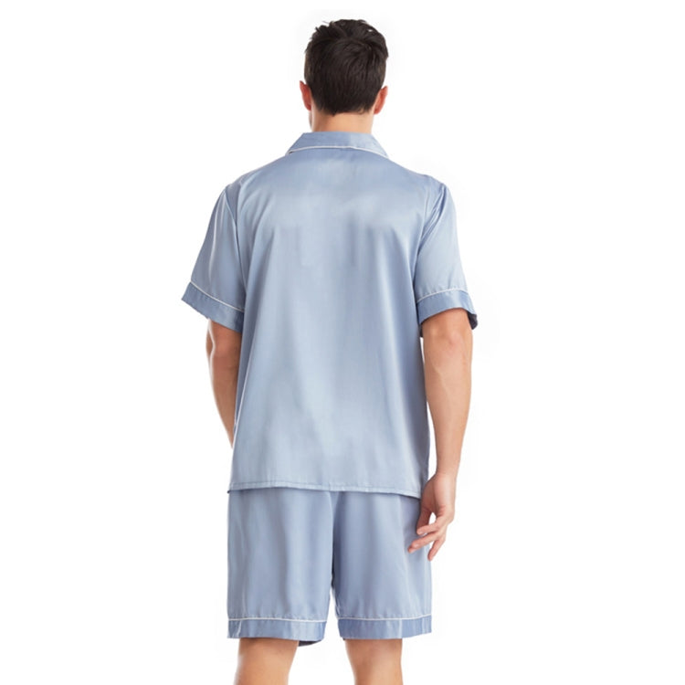 Summer Men Lapel Solid Color Short Pajamas Set, Size: