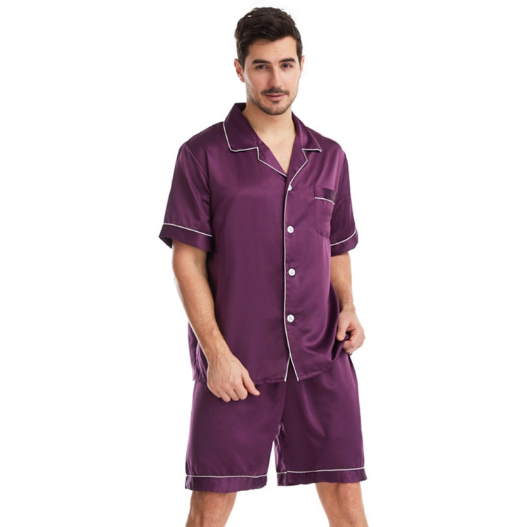 Summer Men Lapel Solid Color Short Pajamas Set, Size: