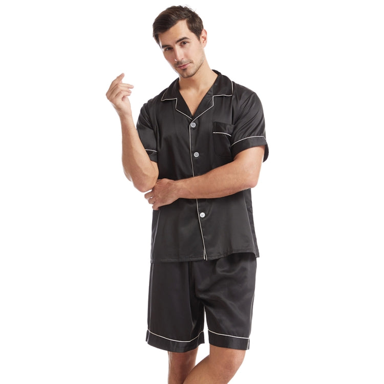 Summer Men Lapel Solid Color Short Pajamas Set, Size: