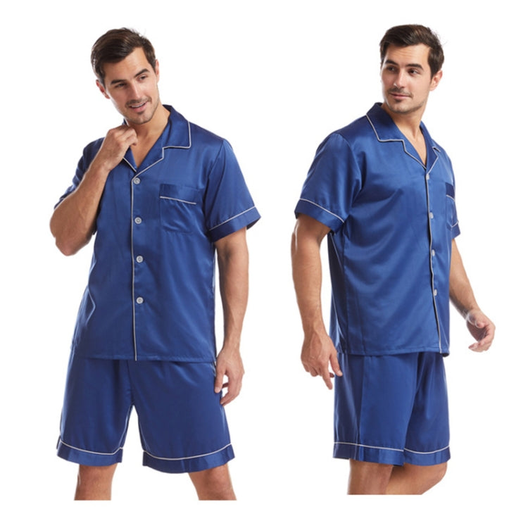 Summer Men Lapel Solid Color Short Pajamas Set, Size: