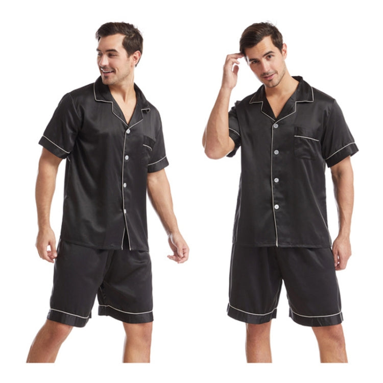 Summer Men Lapel Solid Color Short Pajamas Set, Size: