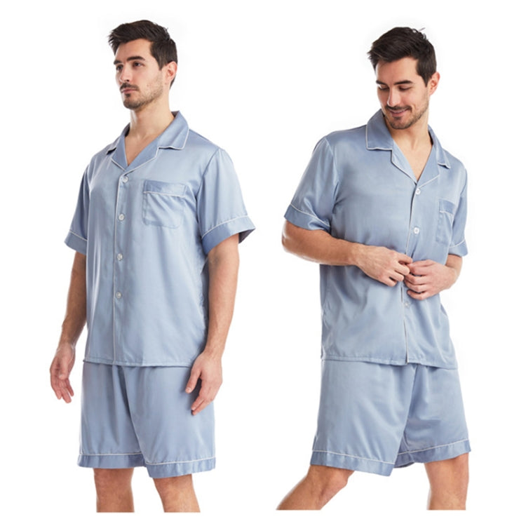 Summer Men Lapel Solid Color Short Pajamas Set, Size: