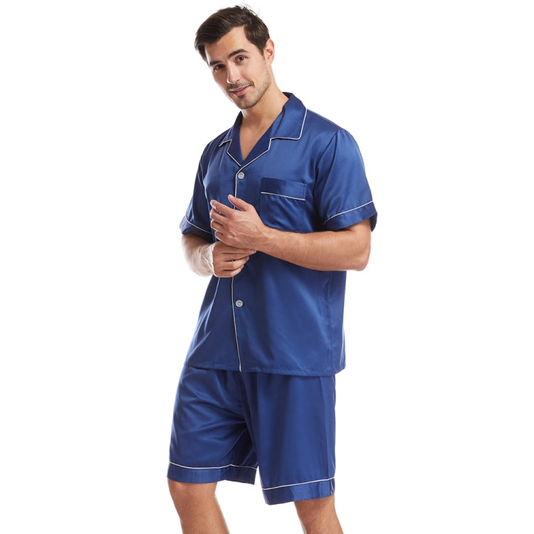 Summer Men Lapel Solid Color Short Pajamas Set, Size: