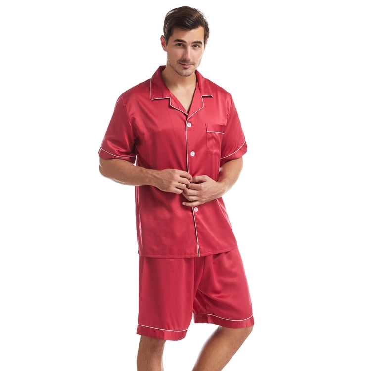 Summer Men Lapel Solid Color Short Pajamas Set, Size: